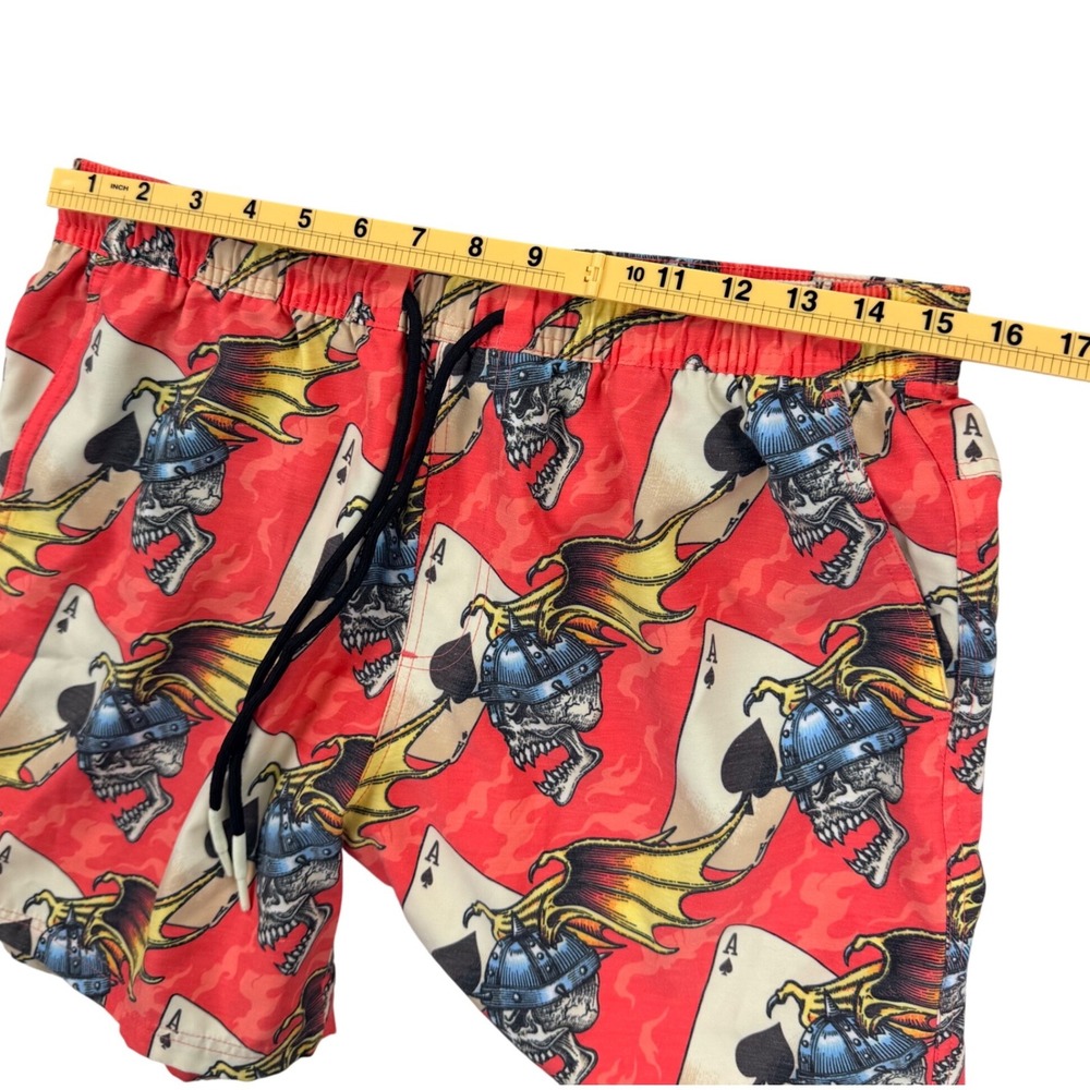 Lost Board Shorts‎ Mens Medium Red Polyester Cotton Skull Ace of Spades Graphic - Picture 7 of 10